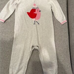 GAP Cream Knit Footie with Pink and Red Bird